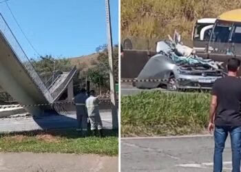Passarela desaba após ser atingida por caminhão na Rodovia Fernão Dias