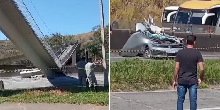Passarela desaba após ser atingida por caminhão na Rodovia Fernão Dias