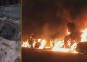 Motorista se emociona ao encontrar carro destruído por incêndio em São Paulo